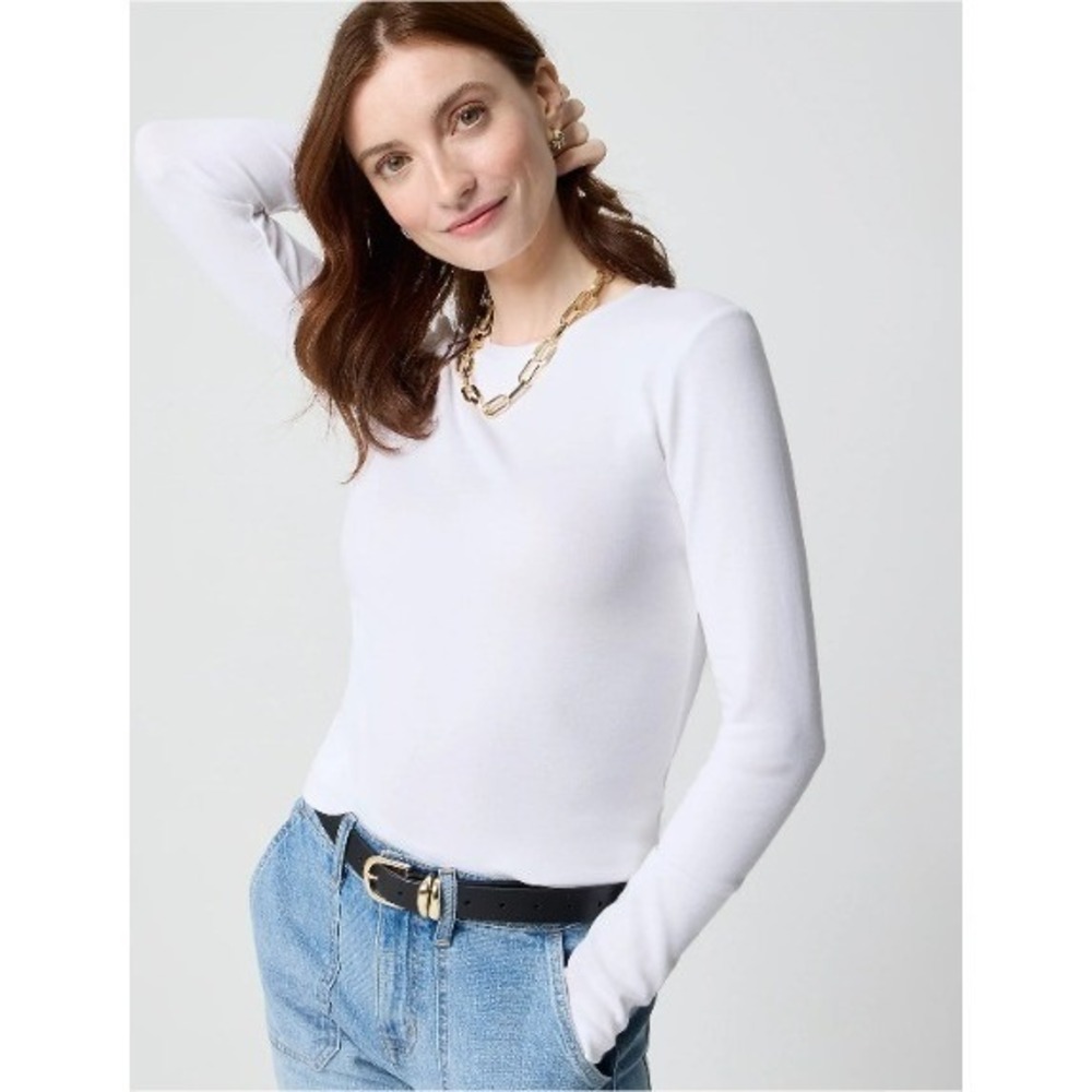 J.Crew Everyday Tee White Long Sleeve Crew Neck Slim Fit CA961 XL New $50